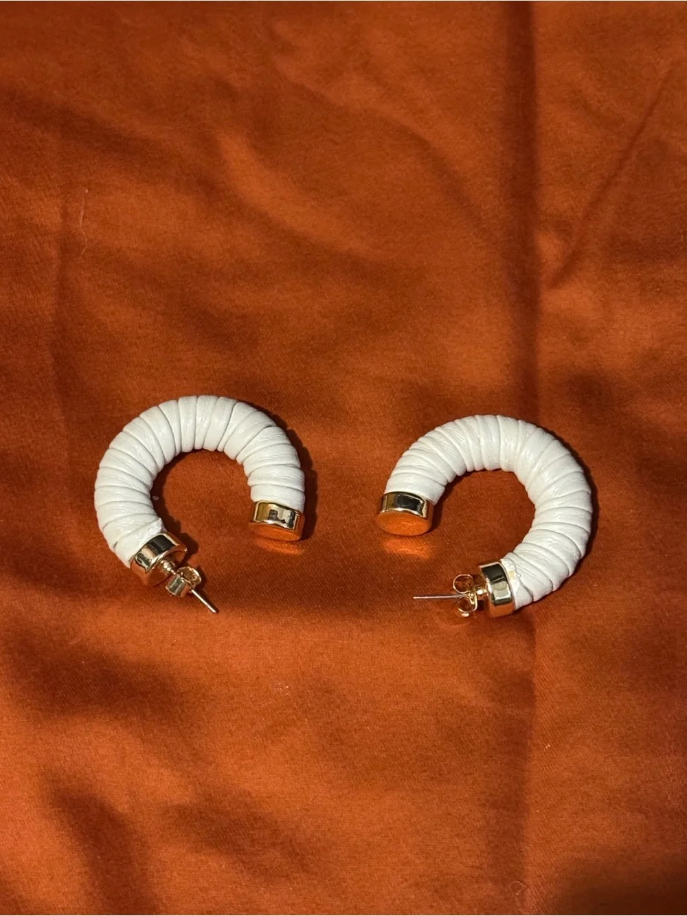 Anthropologie Cream Wrapped Hoop Earrings with Gold Accents